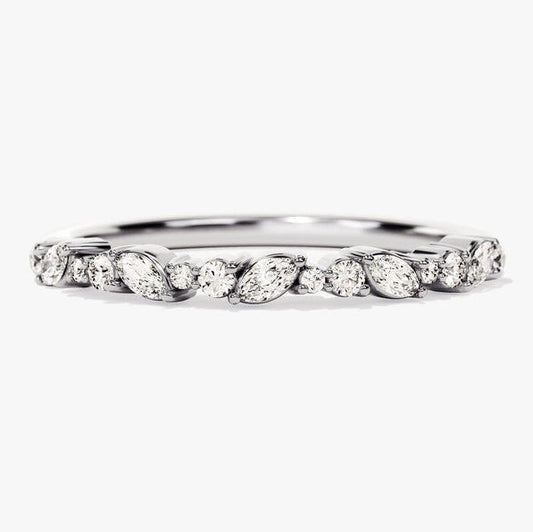 0.25 TCW Marquise & Round Cluster Moissanite Wedding Band
