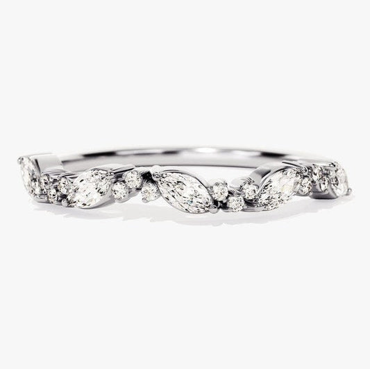 0.20 TCW Marquise & Round Cluster Moissanite Wedding Band