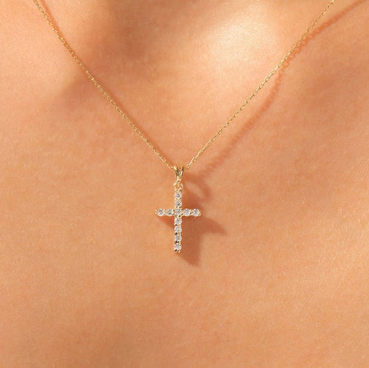 0.3 TCW Round Moissanite Cross Pendant Necklace