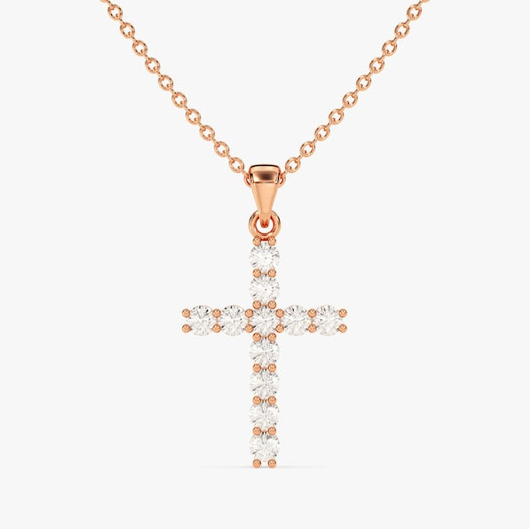 0.3 TCW Round Moissanite Cross Pendant Necklace