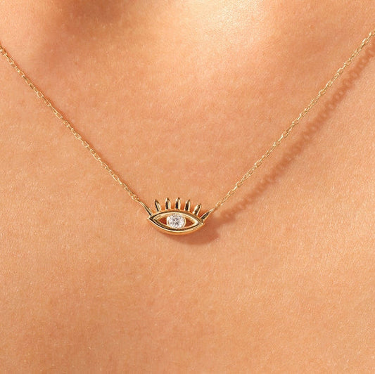0.05 TCW Round Moissanite Evil Eye Charm Necklace