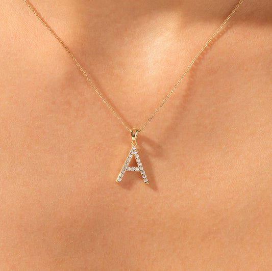 0.2 TCW Round Moissanite Initial Pendant Necklace
