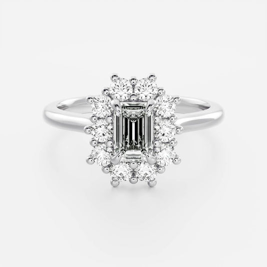 1.5 CT Emerald Halo Moissanite Engagement Ring