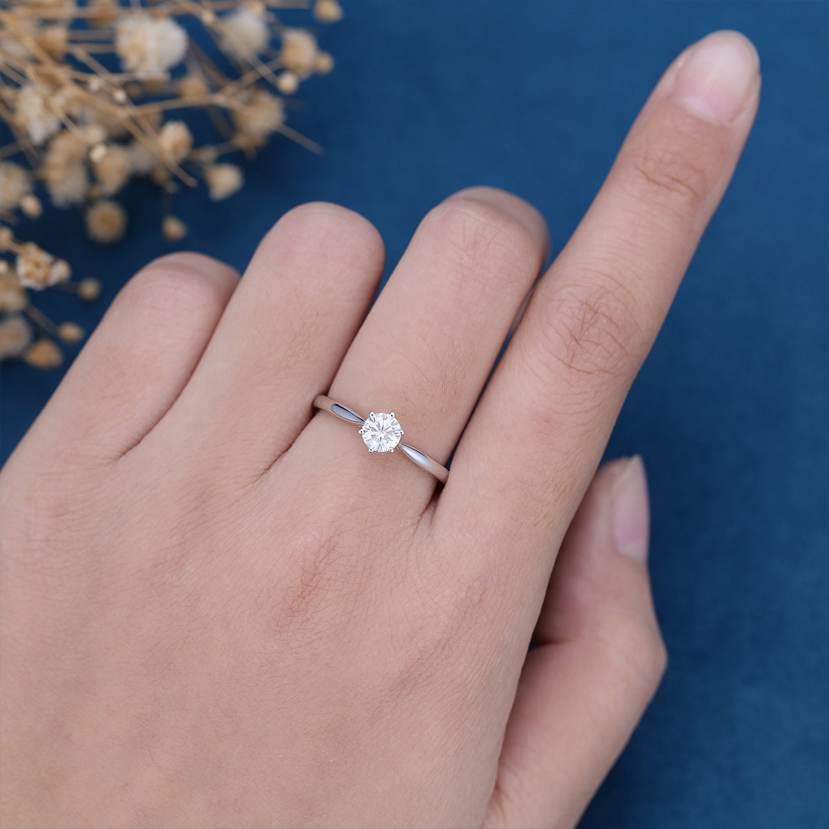 0.41 CT Round Solitaire Moissanite Engagement Ring