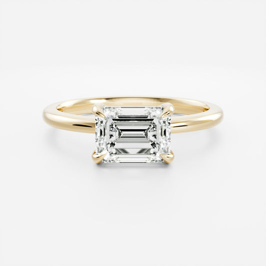 2 CT East West Emerald Solitaire Moissanite Engagement Ring