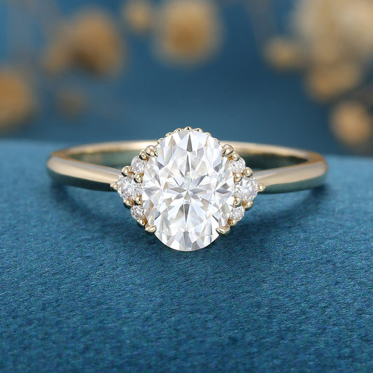 1.33 CT Oval Cluster Moissanite Engagement Ring