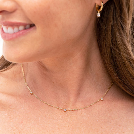 0.03 CT Round Shaped Moissanite Necklace In Multi Stone Design