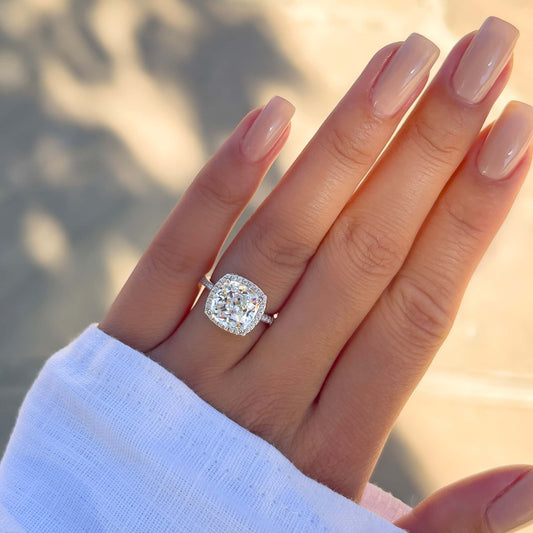3 CT Cushion Halo & Pave Moissanite Engagement Ring