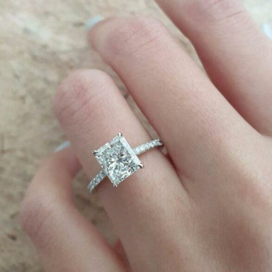 1.67 CT Radiant Pave Moissanite Engagement Ring