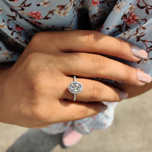 1 CT Oval Halo & Pave Moissanite Engagement Ring