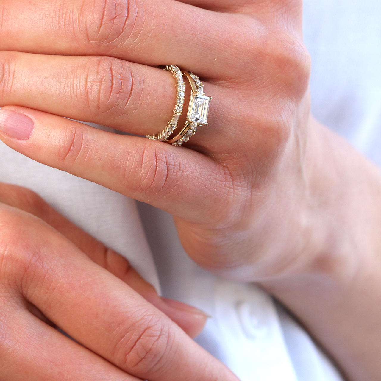 1.50 CT Emerald Moissanite East West Cluster Engagement Ring - farrellouise