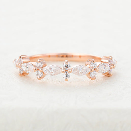 0.62 TCW Marquise & Round Shaped Moissanite Cluster Wedding Band