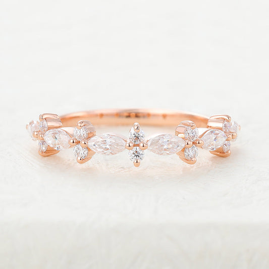 0.62 TCW Marquise & Round Half Eternity Moissanite Wedding Band