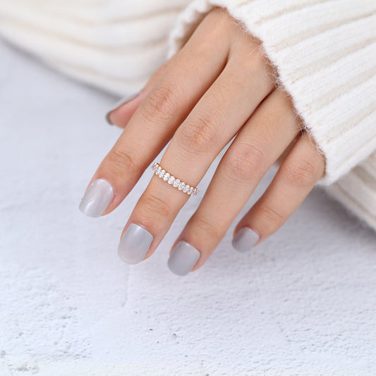 0.78 TCW Oval Half Eternity Moissanite Wedding Band
