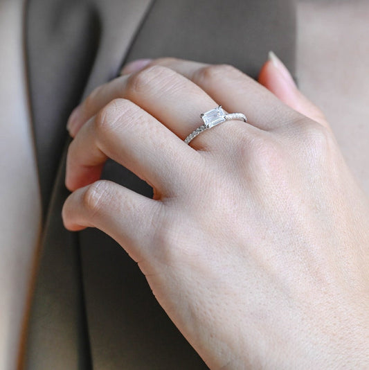 1.5 CT East West Emerald Pave Moissanite Engagement Ring