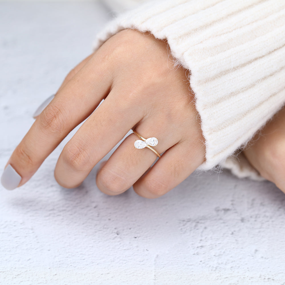 0.39 CT Pear Toi Et Moi Moissanite Engagement Ring