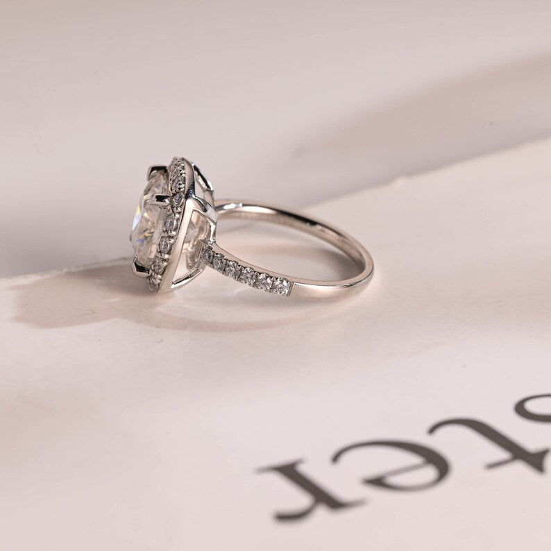 Stunning 1.0 - 2.0 CT Cushion Moissanite Engagement Ring With Pave & Halo Design 10