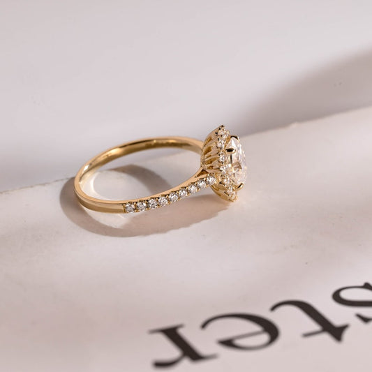 2.0 CT Oval Halo & Pave Moissanite Engagement Ring