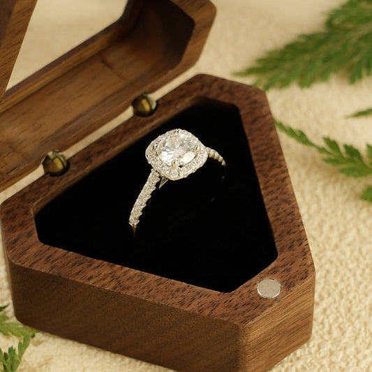 2.0 CT Cushion Halo Moissanite Engagement Ring