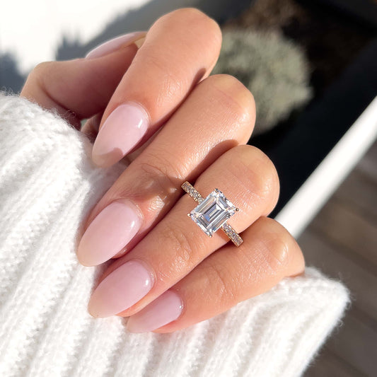1 CT Emerald Pave Moissanite Engagement Ring