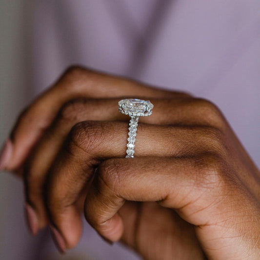 4.1 CT Oval Hidden Halo & Pave Moissanite Engagement Ring