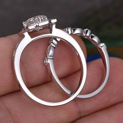 0.75 CT Round Vintage Moissanite Bridal Set