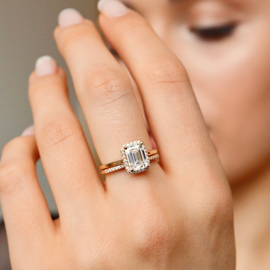 1.75 CT Emerald Halo Moissanite Engagement Ring