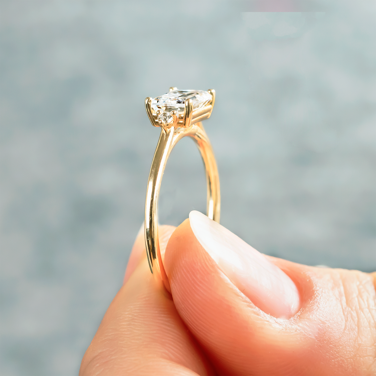 1.50 CT Emerald Moissanite East West Cluster Engagement Ring - farrellouise