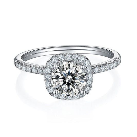 1 CT Round Shaped Moissanite Engagement Ring In Halo & Pave Design
