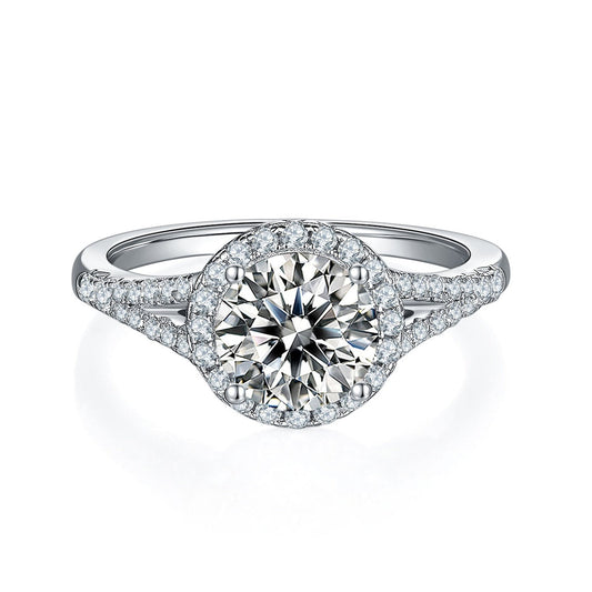 3 CT Round Shaped Moissanite Engagement Ring In Halo & Pave Design