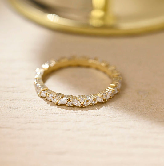 0.1 TCW Round & Marquise Cluster Moissanite Wedding Band