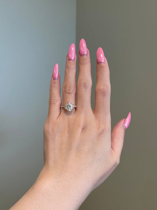 2 CT Oval Shaped Moissanite Engagement Ring In Hidden Halo Design