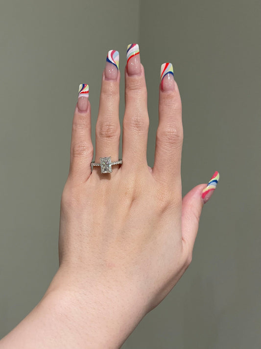 2.5 CT Radiant Shaped Moissanite Engagement Ring In Pave Design