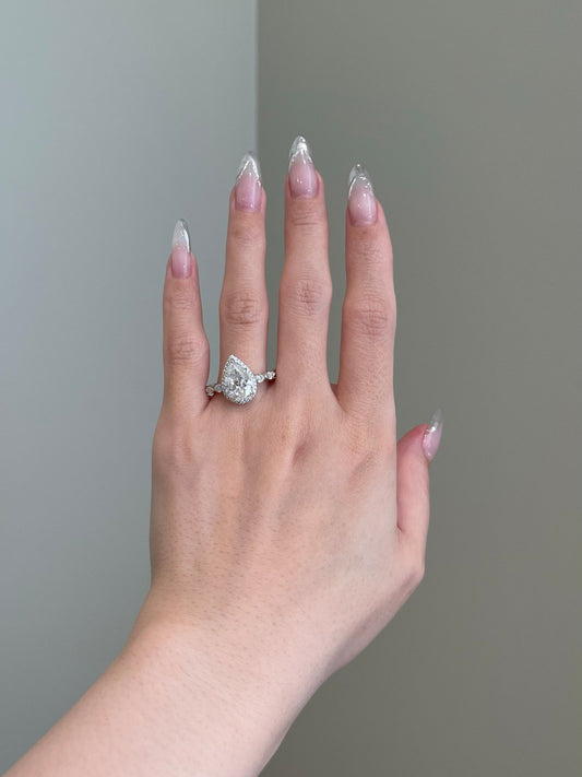 3 CT Pear Shaped Moissanite Engagement Ring In Dainty Pave Design