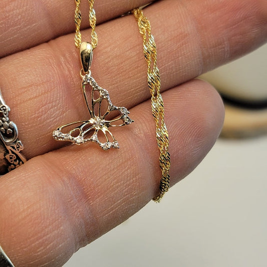 0.03 Carats Round Moissanite Butterfly Necklace