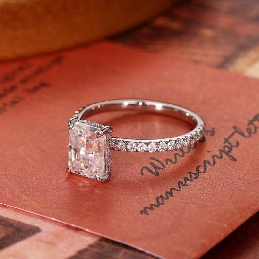 4 CT Radiant Pave Moissanite Engagement Ring