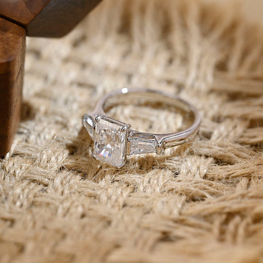 6 CT Radiant Three Stone Moissanite Engagement Ring