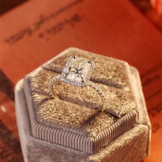 4 CT Radiant Halo & Pave Moissanite Engagement Ring