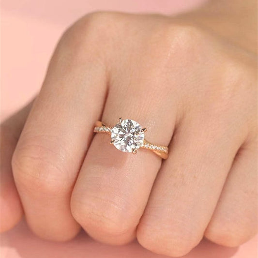 1 CT Round Criss Cross Pave Moissanite Engagement Ring