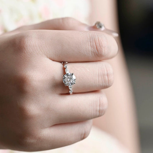 2 CT Round Pave Moissanite Engagement Ring
