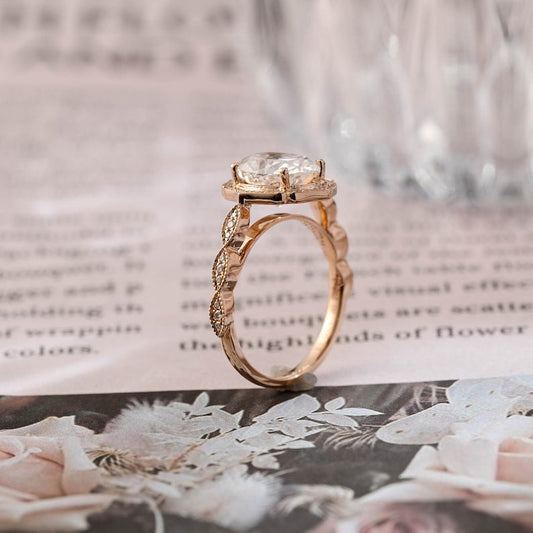 3 CT Oval Halo & Pave Moissanite Engagement Ring