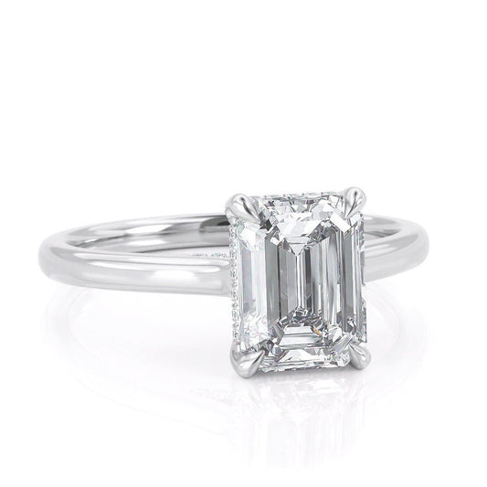 1.5 CT Emerald Hidden Halo & Pave Moissanite Engagement Ring