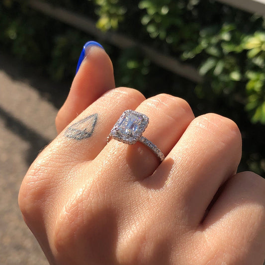 1 CT Emerald Halo & Pave Moissanite Engagement Ring