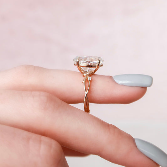 5 CT Oval Twig Pave Moissanite Engagement Ring