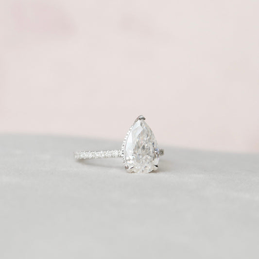 2 CT Pear Hidden Halo & Pave Moissanite Engagement RIng