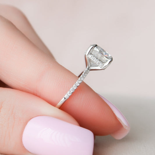 2.5 Cushion Hidden Halo & Pave Moissanite Engagement Ring