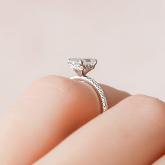 1.5 CT Emerald Hidden Halo & Pave Moissanite Engagement Ring