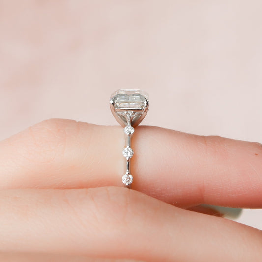 3 CT East West Emerald Dainty Pave Moissanite Engagement Ring
