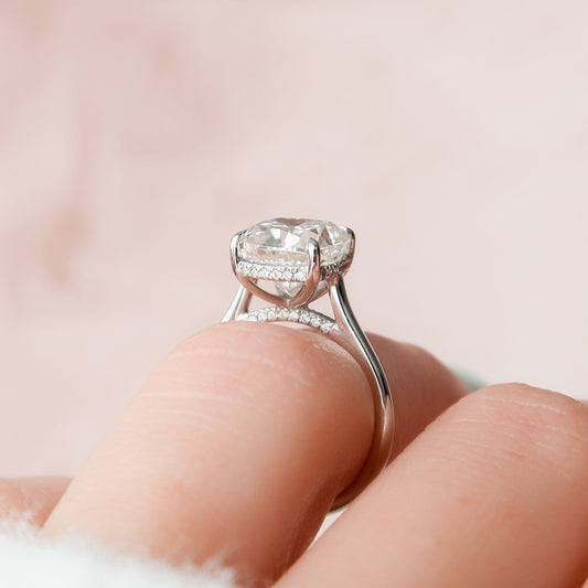 4 CT Cushion Hidden Halo & Pave Moissanite Engagement Ring