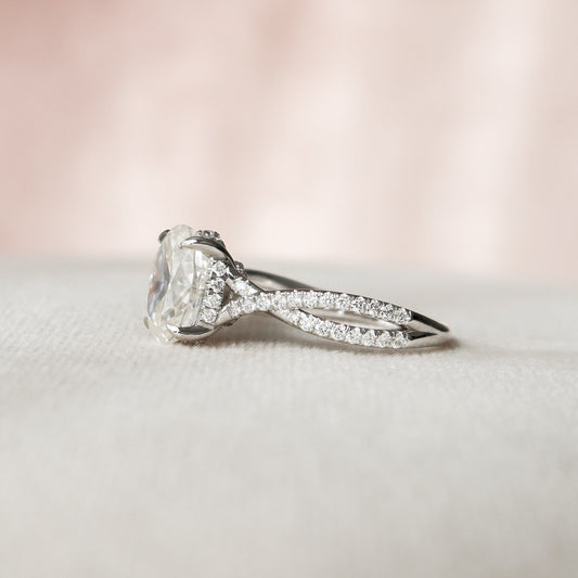1.5 CT Oval Hidden Halo & Criss Cross Pave Moissanite Engagement Ring